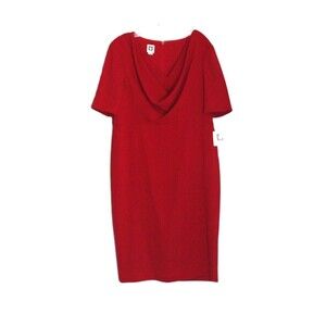 Anne Klein Dress Red Drape Neckline Short Sleeves Size 12 NWT